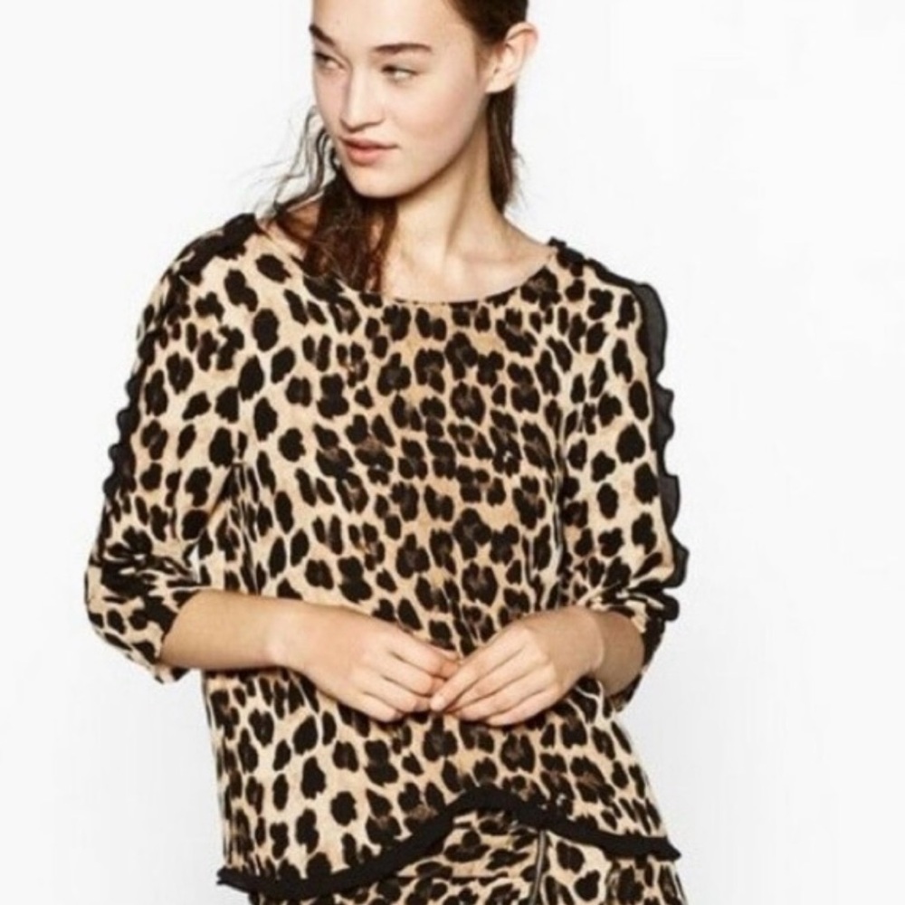 Zara Animal Print Blouse - Black and Tan